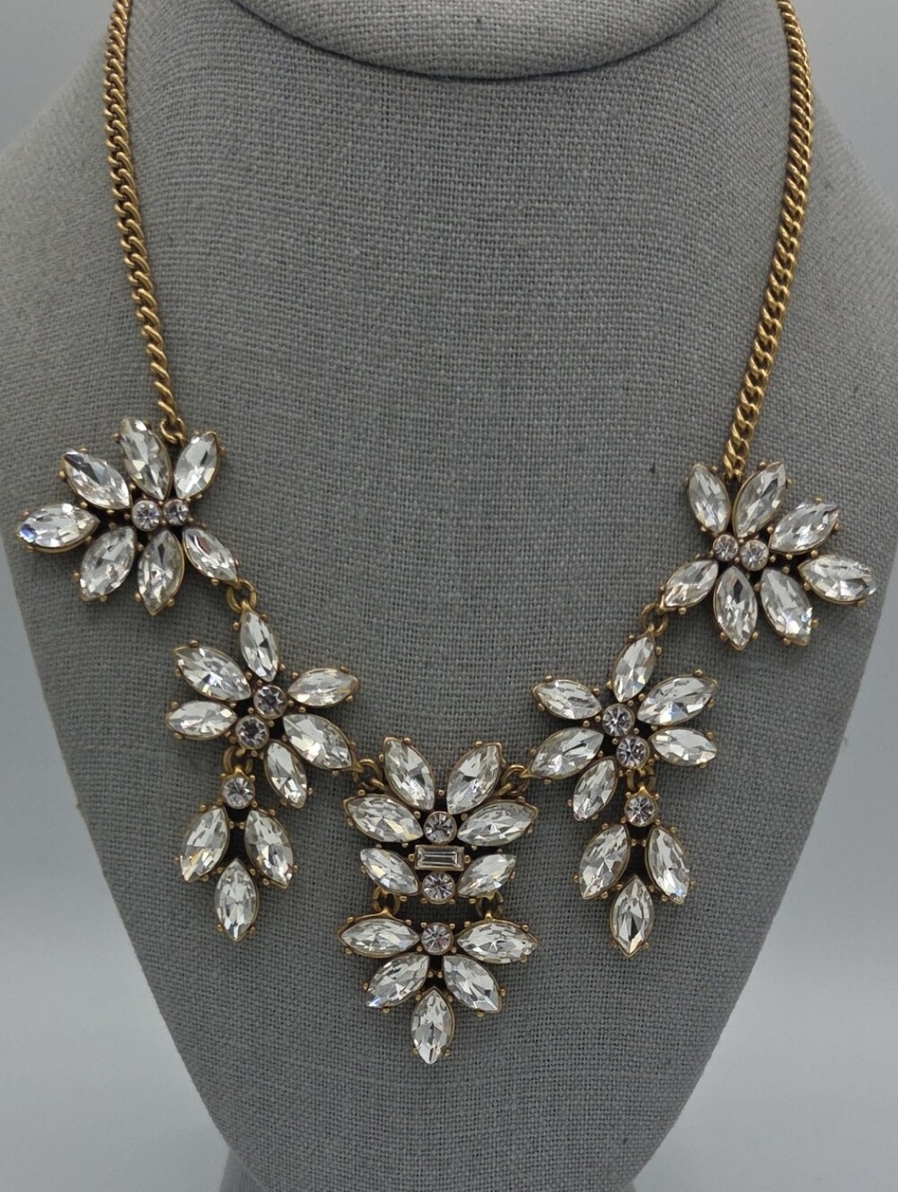 5 for $25! J. Crew Crystal Floral Statement Necklace - Gold Tone